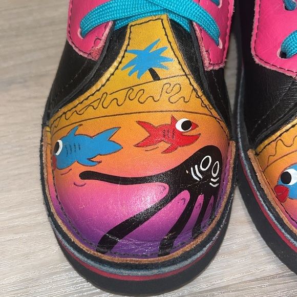 SoleTech Hand Painted Leather Lace Up Shoes Women 7 leopard funky whimsical - Picture 2 of 13